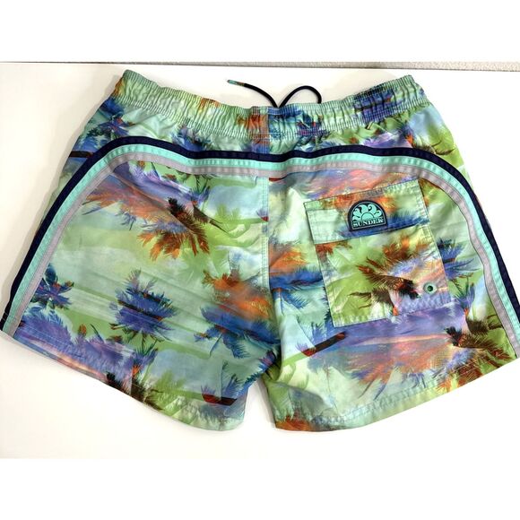 Sundek Swim Trunk Board Shorts Mens Size M Unlined Drawstring Tropical Palms - Picture 1 of 10